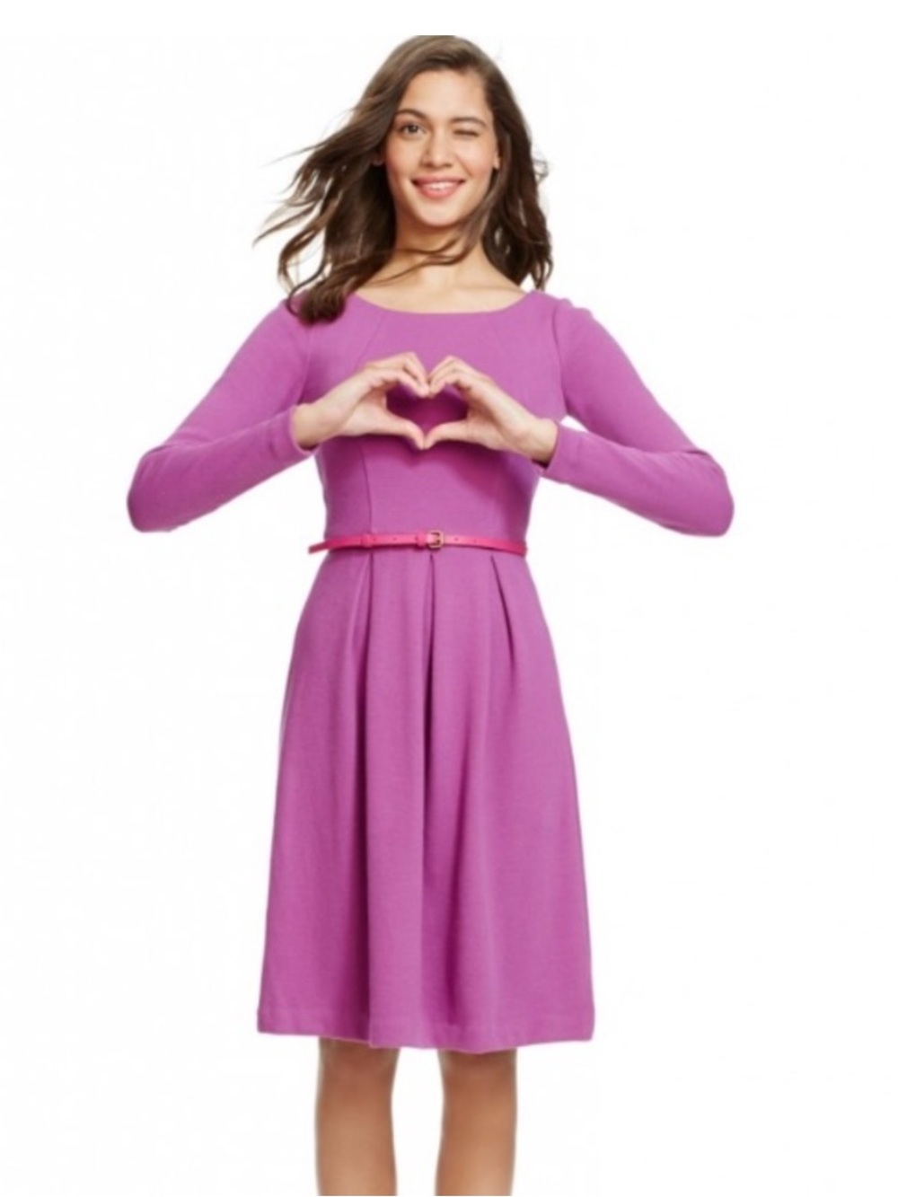 Long-sleeved pleated purple Boden dress